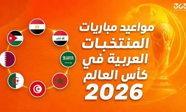 لافتة تجمع أعلام المنتخبات العربية المشاركة في كأس العالم 2026